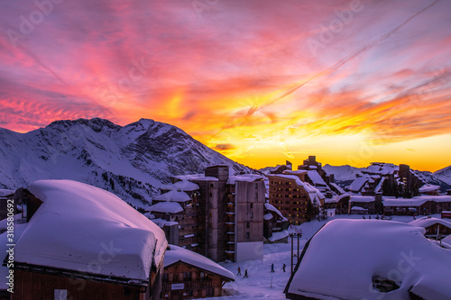 Sky on fire over Avoriaz in the French Alps