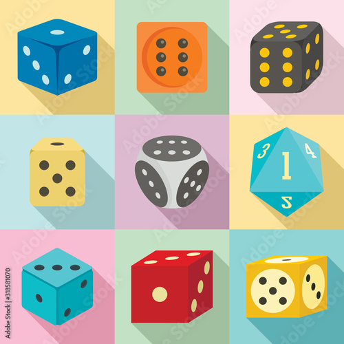 Dice icons set. Flat set of dice vector icons for web design