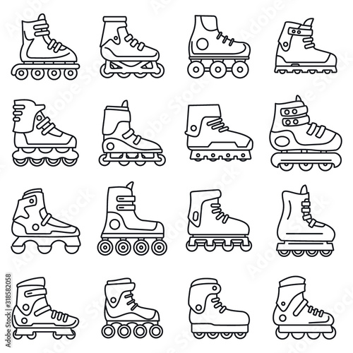 Sport inline skates icons set. Outline set of sport inline skates vector icons for web design isolated on white background
