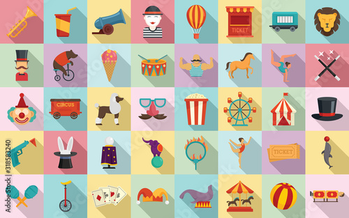 Circus icons set. Flat set of circus vector icons for web design