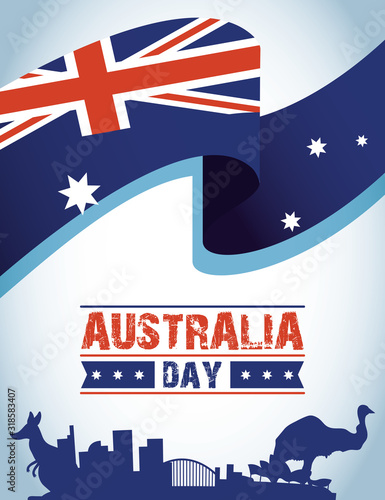 australia day celebration with silhouette animals