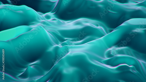 viscous shapeless surface of blue neon color, 3d render photo