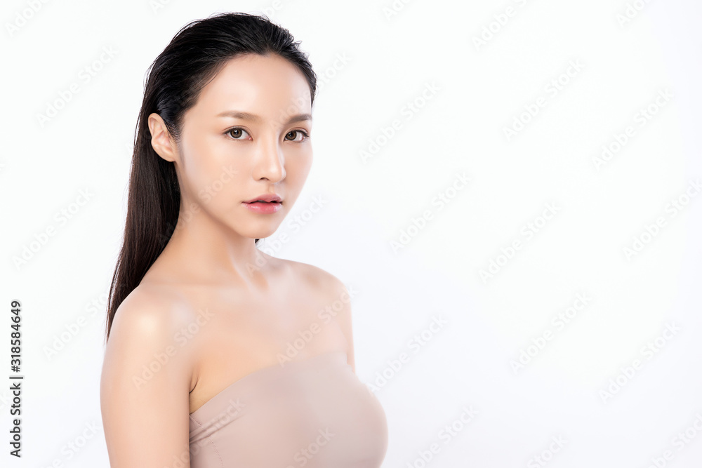 Portrait beautiful young asian woman clean fresh bare skin concept. Asian girl beauty face skincare and health wellness, Facial treatment, Perfect skin, Natural makeup, on white background,two Portrait beautiful young asian woman clean fresh bare skin concept. Asian girl beauty face skincare and health wellness, Facial treatment, Perfect skin, Natural makeup, on white background,two