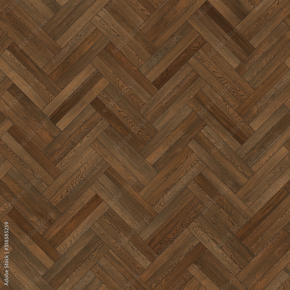Seamless wood parquet texture herringbone dark brown Stock Photo