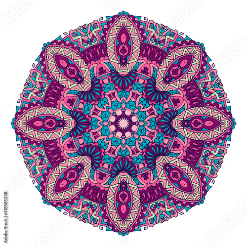 Colorful festive floral mandala round ornamental folk art style