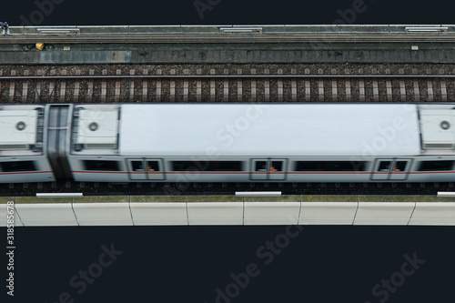 top view railroad track infrastructure object with train public transport unfocused motion concept wallpaper background frame work concept with empty copy space for your text here