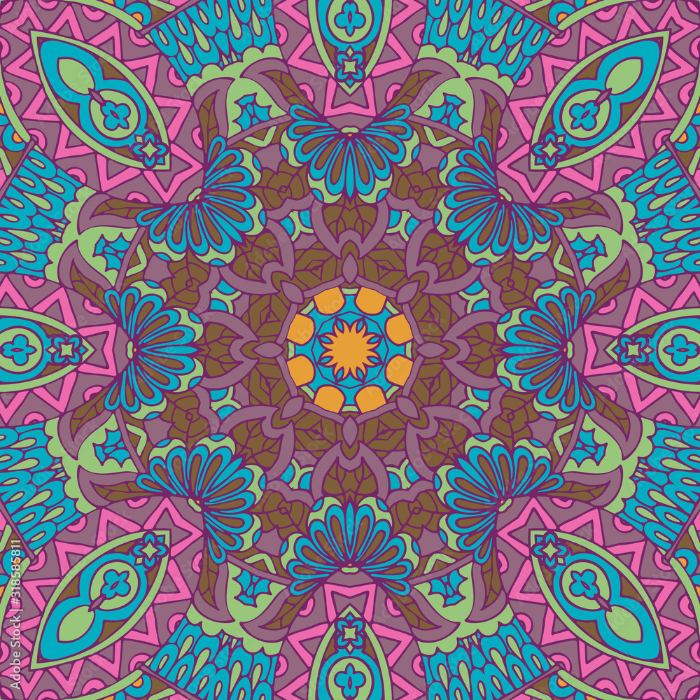 Tribal indian ethnic seamless design. Festive colorful mandala pattern. Tribal indian ethnic seamless design. Festive colorful mandala pattern.