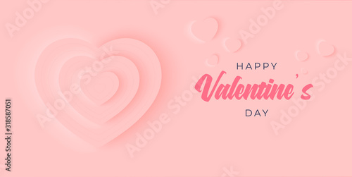 Happy Valentines day background in isometric vector design. Beautiful holiday layout with heart shaped love cake and baloons. Romance greeting web banner layout template.