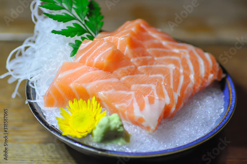 raw salmon or sliced salmon, salmon sashimi