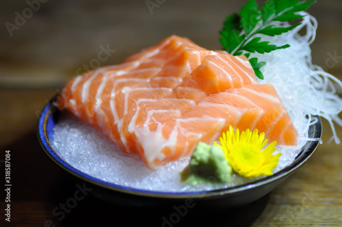 raw salmon or sliced salmon, salmon sashimi
