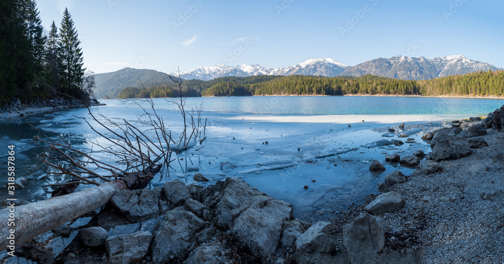 Ice rock on Eibsee lake at Zugspitze, Germany