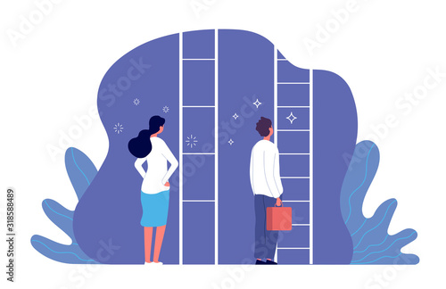Gender gap. Man and woman inequality, injustice payment. Female salary business discrimination. Vector feminism concept. Illustration inequality opportunity gender, discrimination woman in business