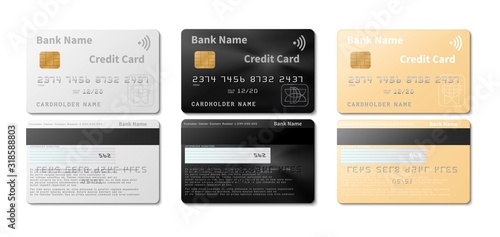 Credit cards. Realistic pay cards vector mockup. Isolated business or corporate design. Illustration plastic card for paying and banking transfer money