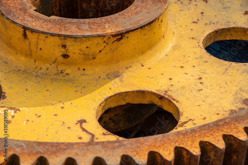 detailed view of gearwheels from industrial machine closeup