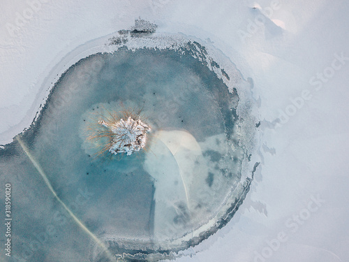 Aerial view of frozen Nemunas river, Lithuania photo