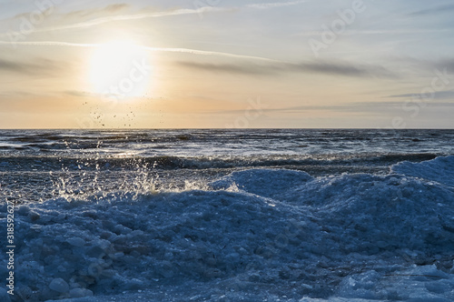 Gulf of Finland in winter at sunset