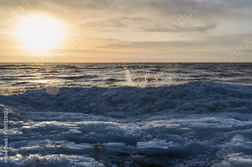 Gulf of Finland in winter at sunset