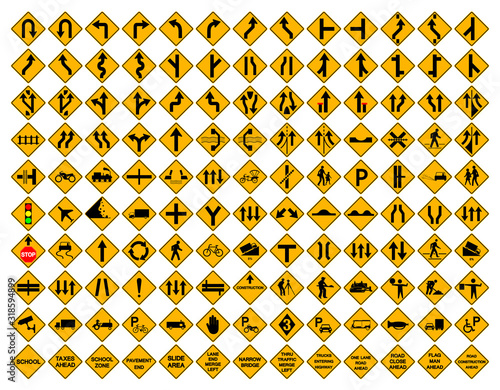 Warning Traffic Sign Set, Vector Illustration, Isolated On White Background Label .EPS10