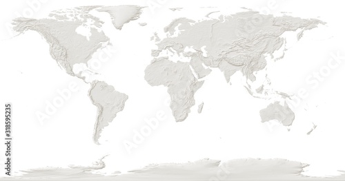 world map with the relief of the land on a white background