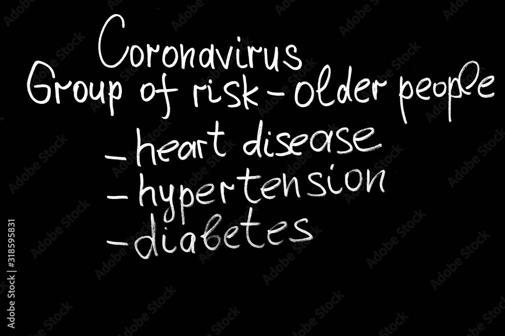 Coronavirus risk groups written on black board