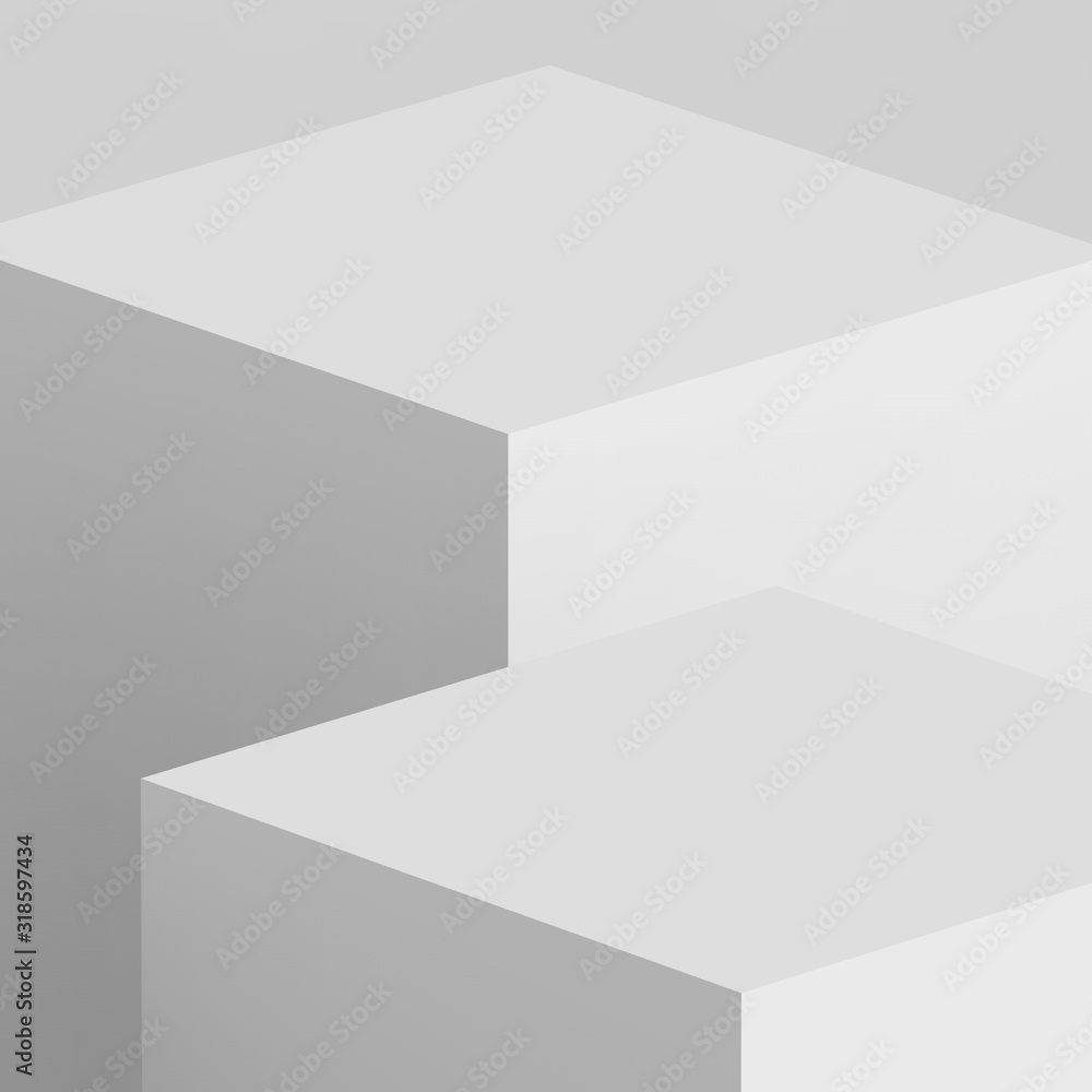 Fototapeta premium 3d gray white cube and box podium .. minimal scene studio background. Abstract 3d geometric shape object illustration render. Display for online business product.