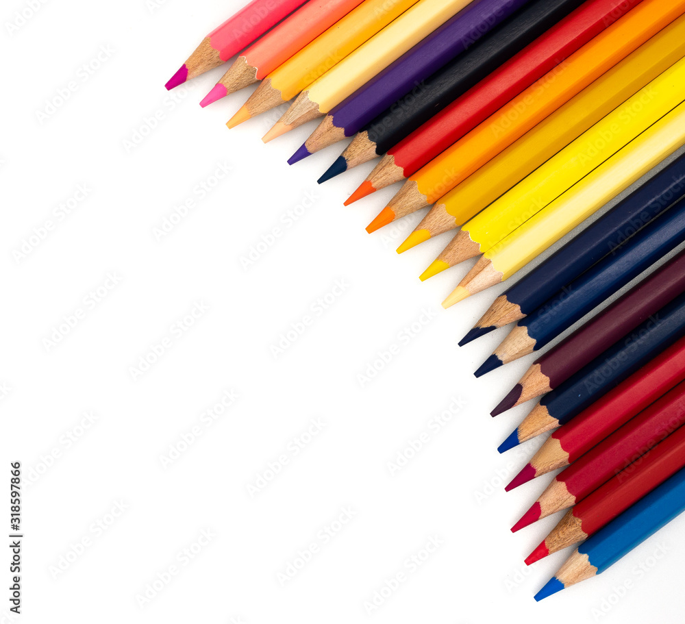 Colored pencils placed on a white background Colored pencils placed on a white background