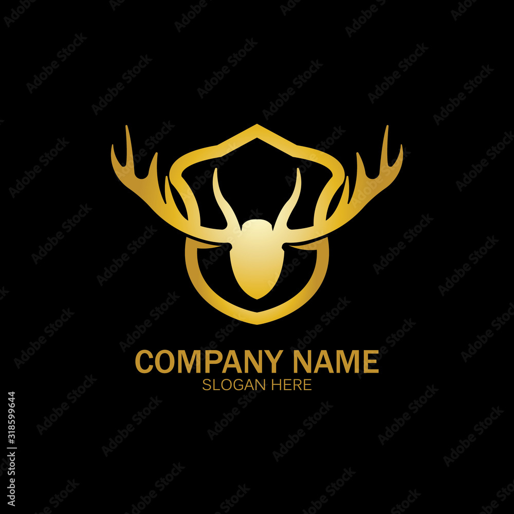 Creative Deer Golden Shield Logo Design Symbol Vector Illustration. Creative Deer Golden Shield Logo Design Symbol Vector Illustration.