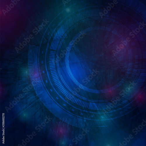 Dark blue grunge HUD gears elements sci-fi abstract background. Vector digital art design