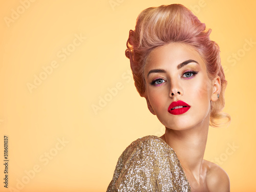Beautiful blond woman with style hairstyle