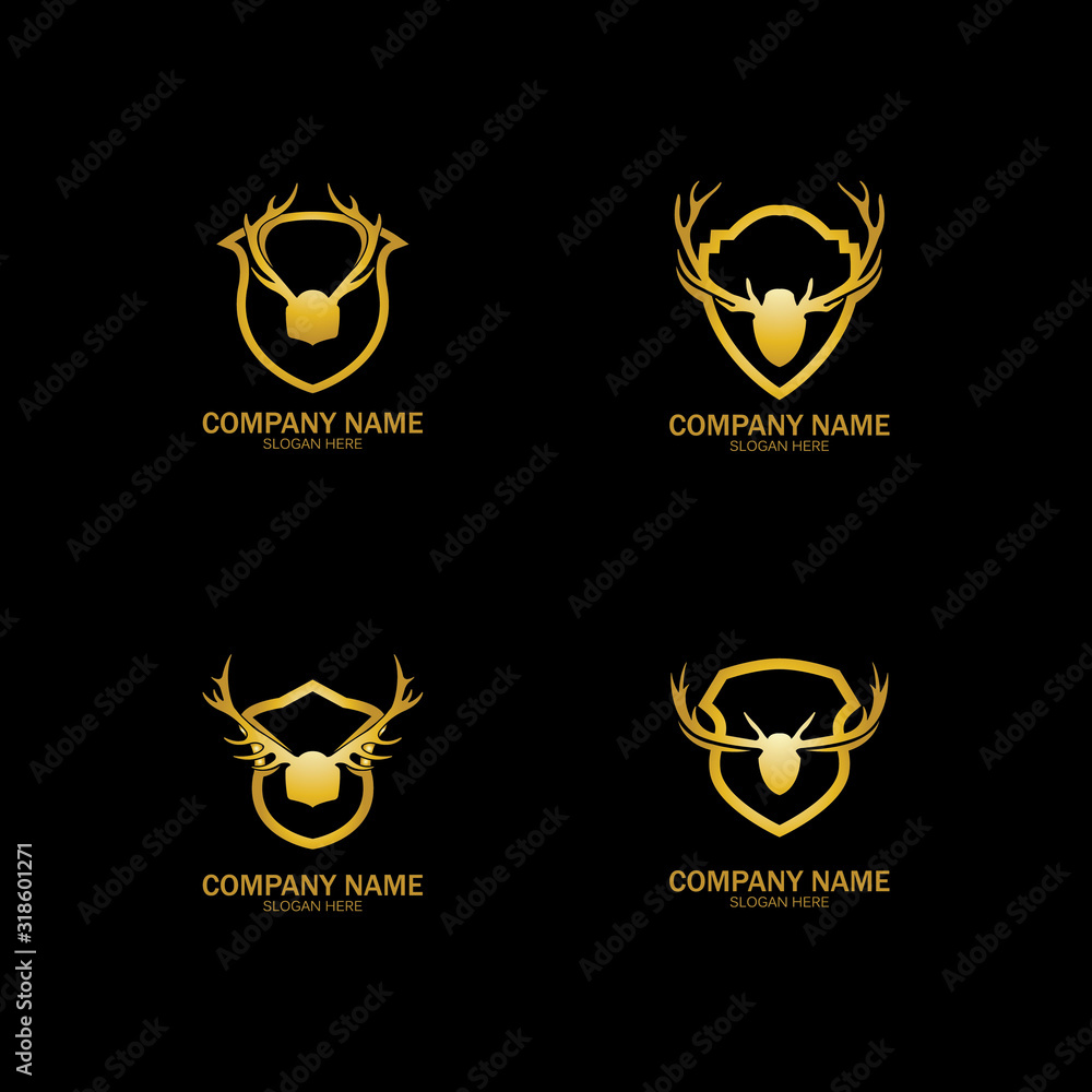 Creative Deer Golden Shield Logo Design Symbol Vector Illustration. Creative Deer Golden Shield Logo Design Symbol Vector Illustration.