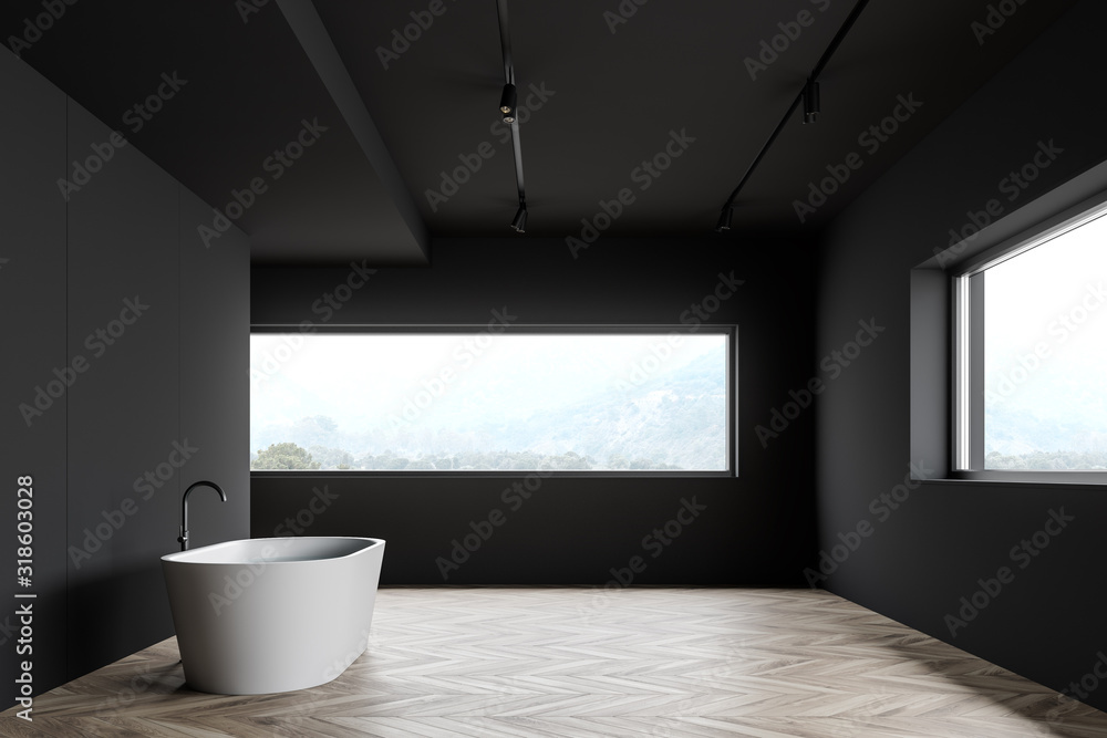 Loft dark gray bathroom interior with tub Loft dark gray bathroom interior with tub