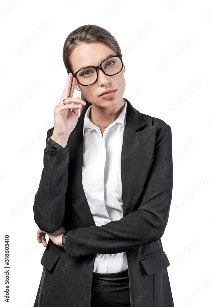 Thoughtful young businesswoman with glasses