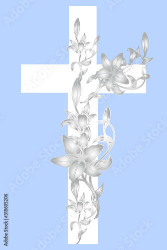 christening cross with lily