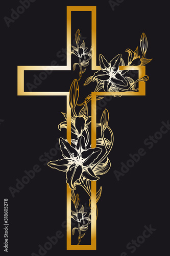 christening cross with gold lily 2