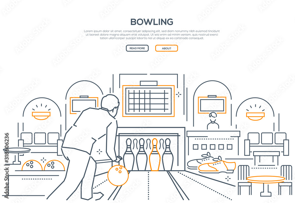 Playing bowling linear landing page vector template Playing bowling linear landing page vector template
