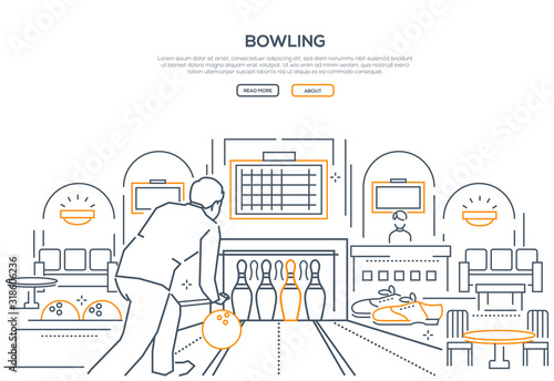 Playing bowling linear landing page vector template