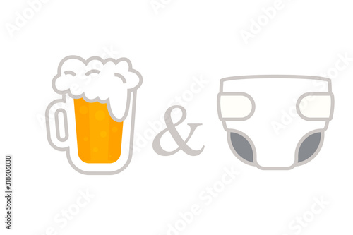 Beer and diaper party. Clipart image isolated on white background