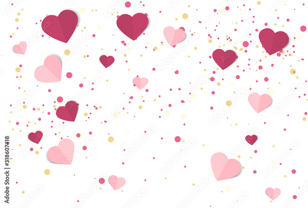 Vector illustration background with hearts. Beautiful confetti hearts falling on background. Invitation Template Background Design, Valentine's Day or Mother's Day Vector illustration background with hearts. Beautiful confetti hearts falling on background. Invitation Template Background Design, Valentine's Day or Mother's Day