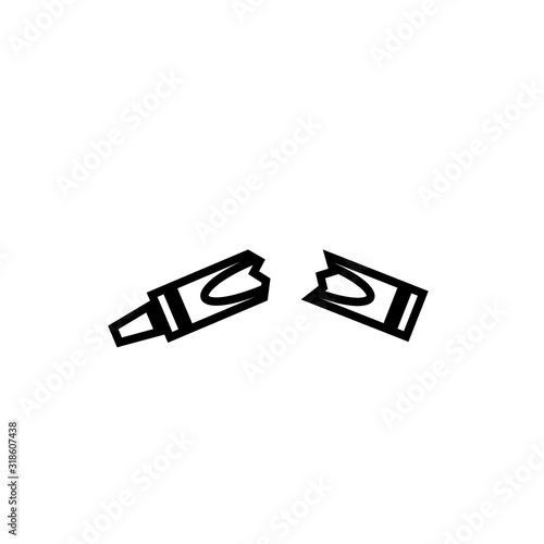 Broken crayon black icon. Clipart image isolated on white background