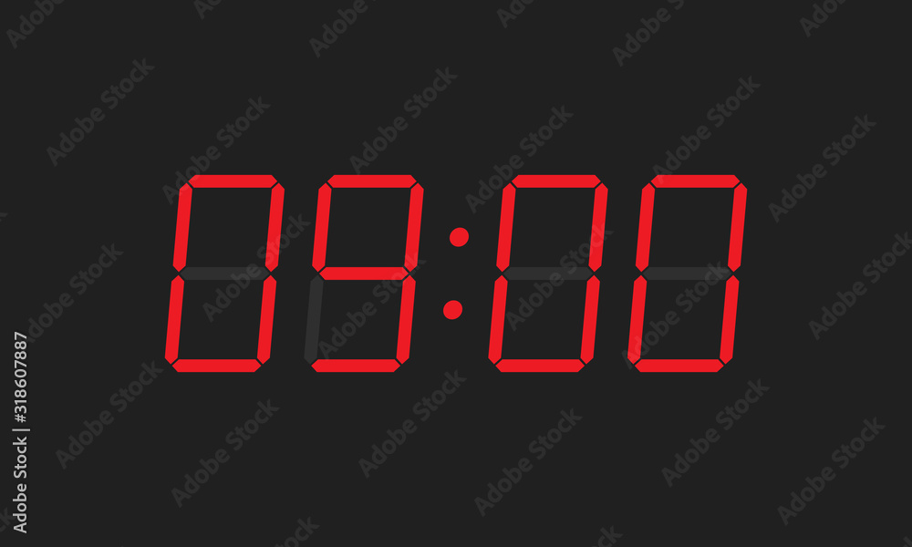 Digital closeup clock displaying 9:00 o'clock Digital closeup clock displaying 9:00 o'clock