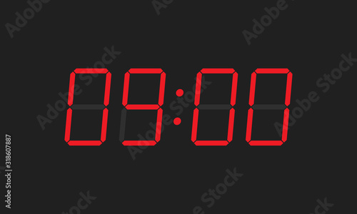 Digital closeup clock displaying 9:00 o'clock