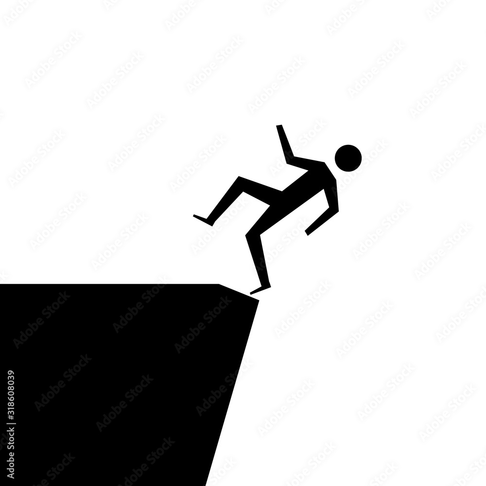 Fallling off cliff danger image. Clipart image isolated on white background Fallling off cliff danger image. Clipart image isolated on white background