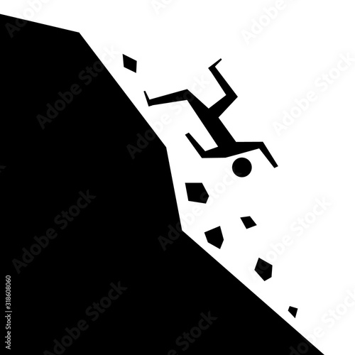 Fallling off cliff danger image. Clipart image isolated on white background
