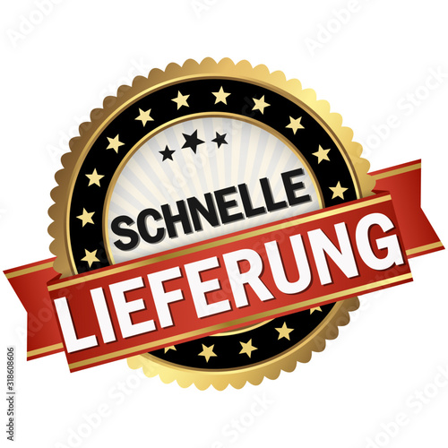 button with red banner schnelle Lieferung
