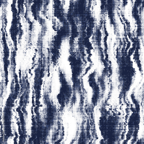 Indigo cyanotype dyed effect distressed worn bleached graphical motif. Noisy brushed faded mottled, intricate grungy stained navy design. Seamless repeat vector eps 10 pattern swatch.