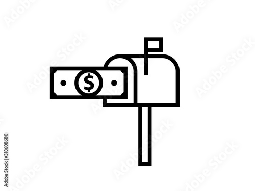 Money mailbox outline icon. Clipart image isolated on white background