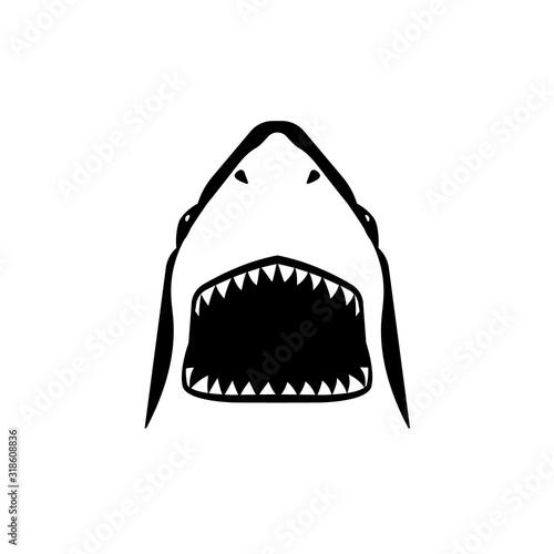 Shark open mouth black and white icon. Clipart image isolated on white background
