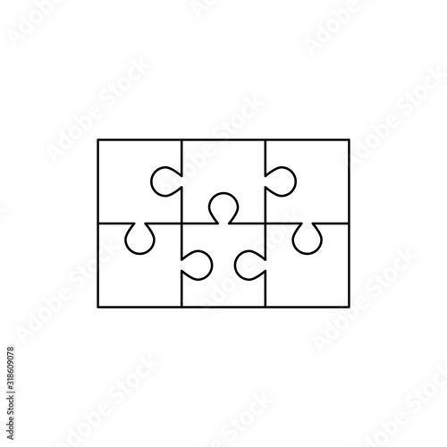 Puzzle 6 piece outline. Clipart image isolated on white background