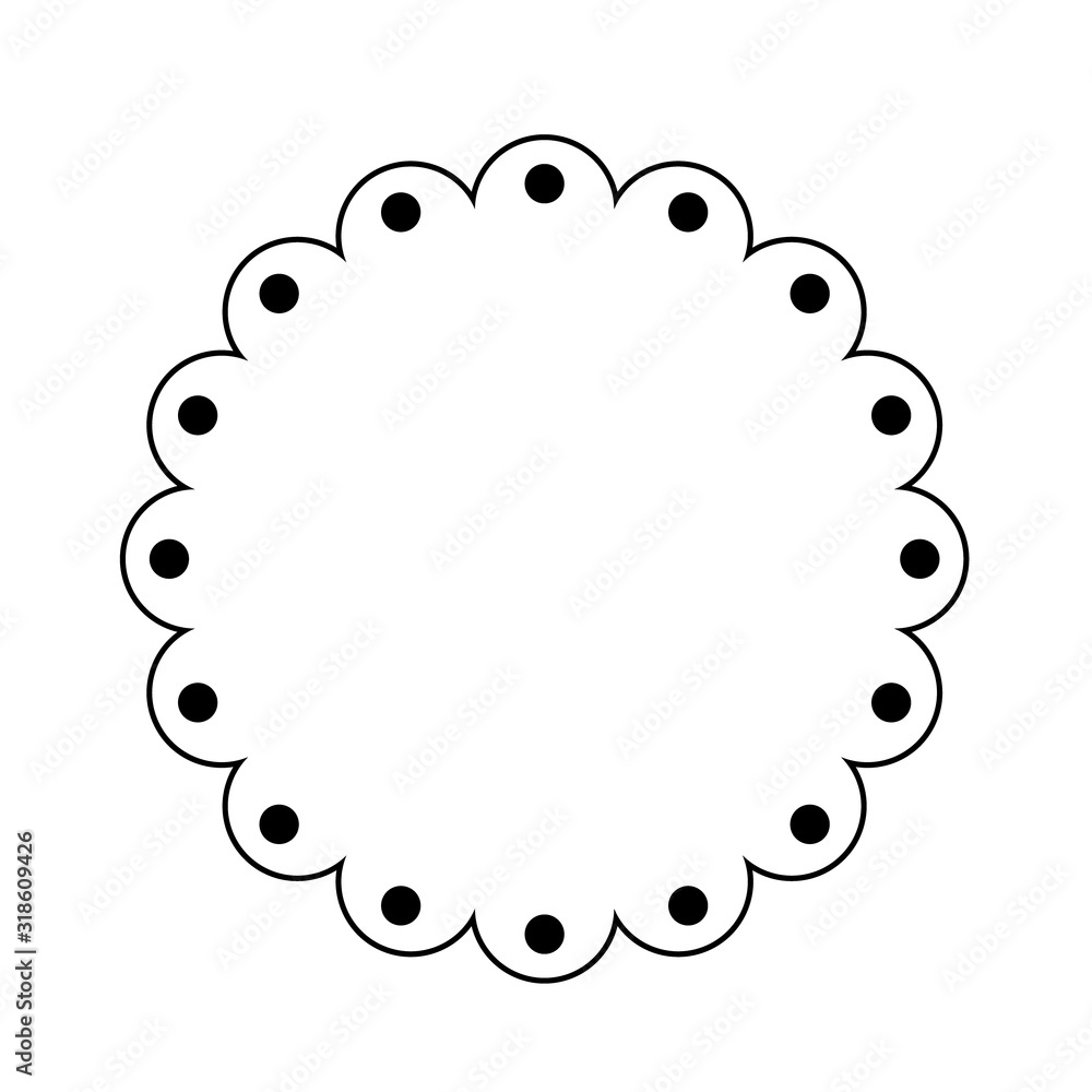 Scalloped circle shape outline with dots. Clipart image isolated on