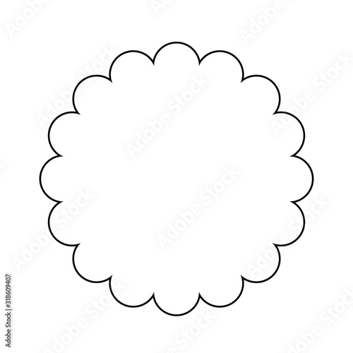 Scalloped circle outline shape. Clipart image isolated on white background